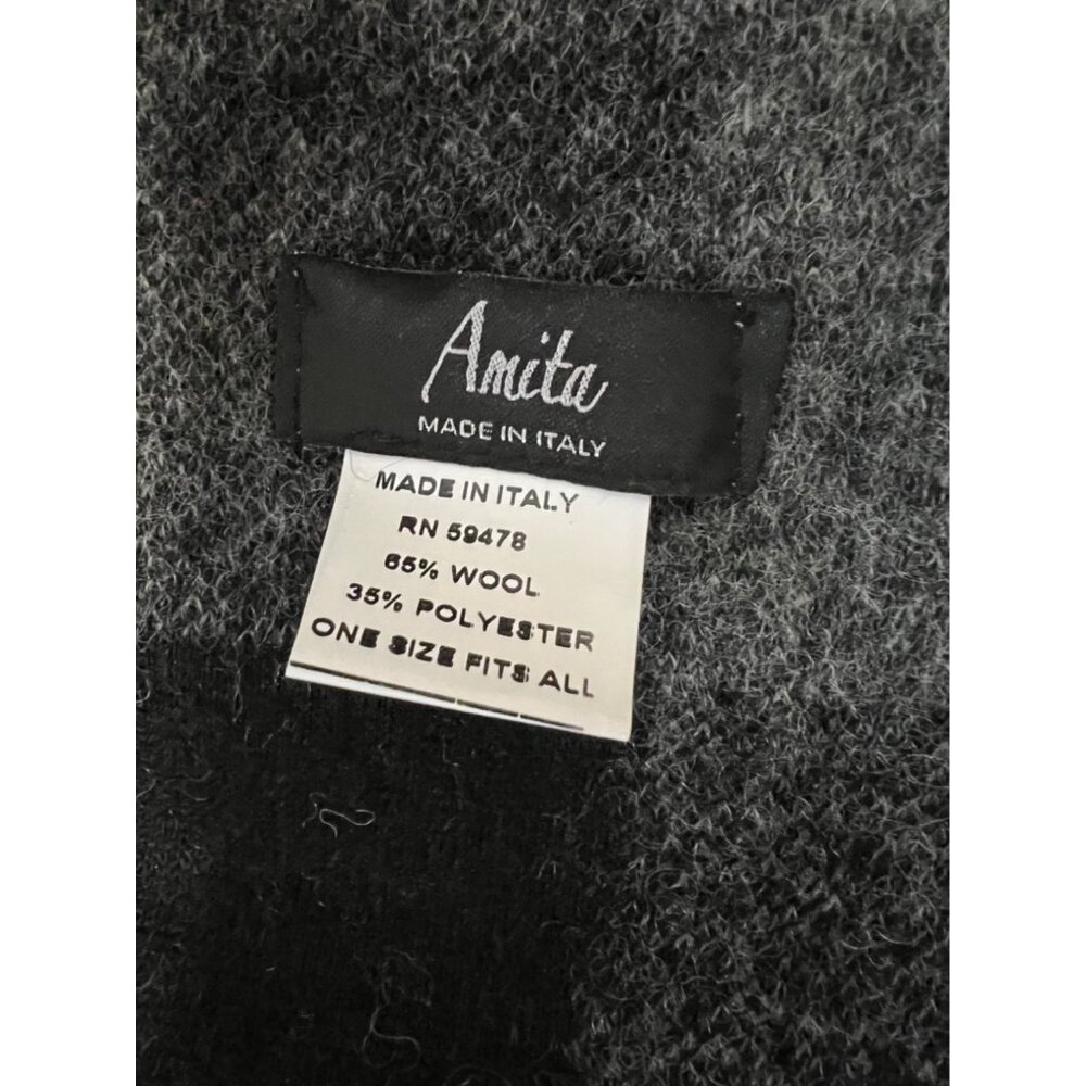 Amita Open Cardigan Wool Blend gray black buffalo check Shawl Sleeveless One Siz - Picture 5 of 5